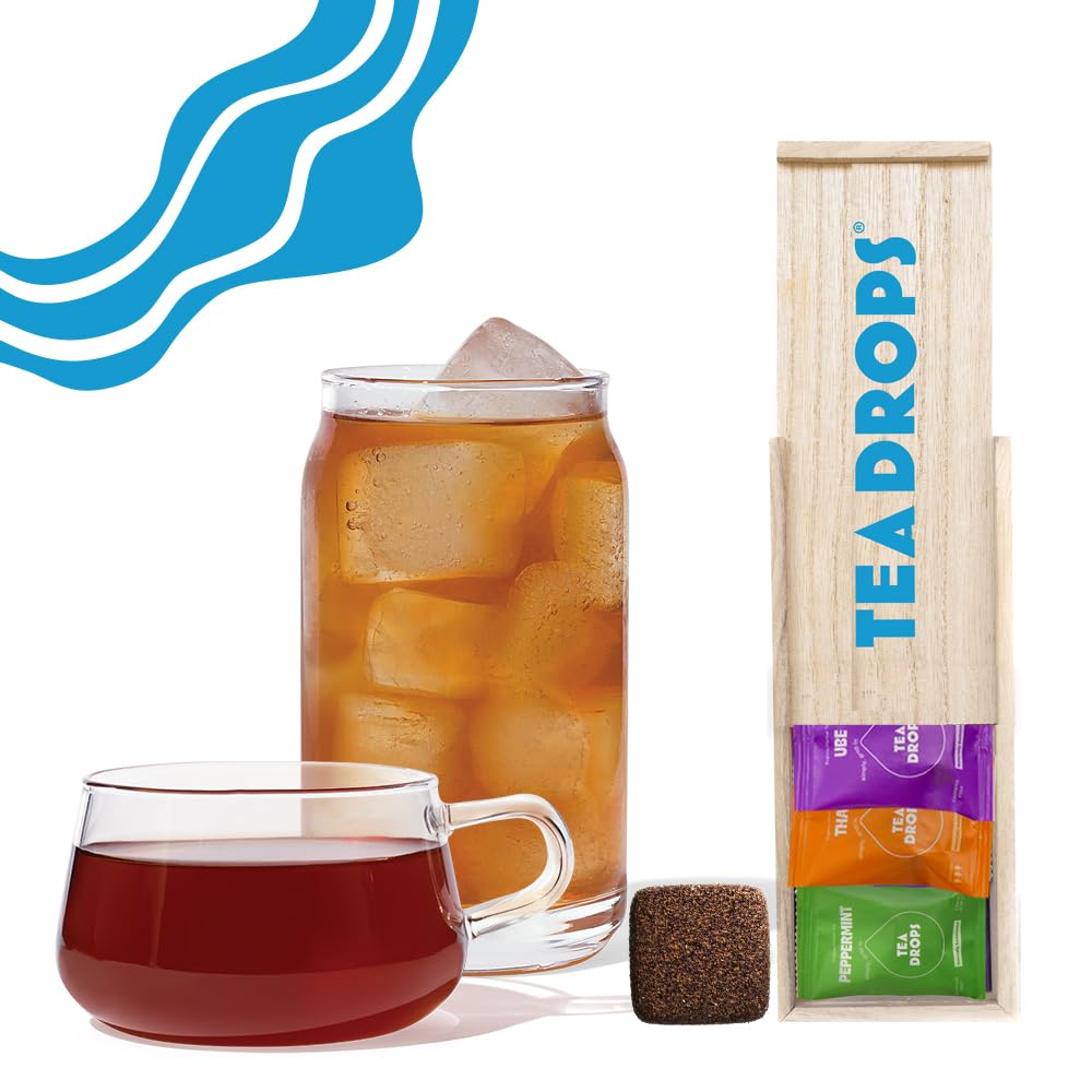 Tea Drops Gift Set | Organic Dissolvable Loose Leaf Tea | Chai Spice Chocolate Earl Grey Citrus Ginger Rose Matcha Peppermint Ube Vanilla Bean Thai | 9 Sampler Assortment - 1 Per Flavor