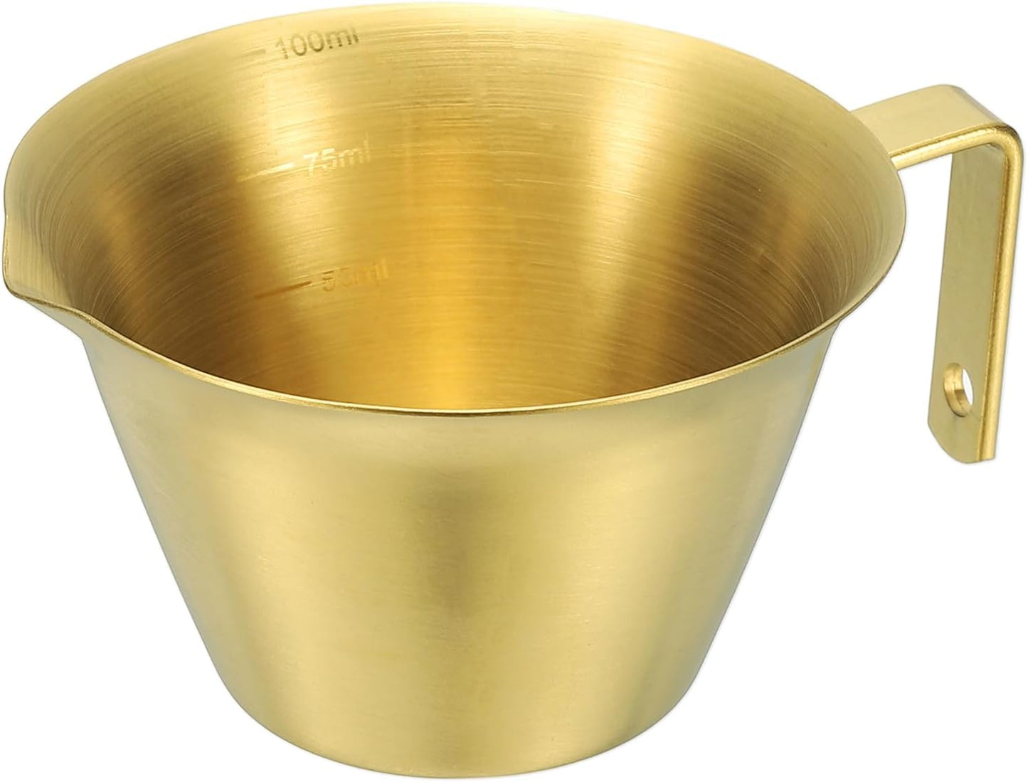 uxcell 1 Pcs Stainless Steel Espresso Cup with Handle, V-Shaped Mouth Espresso Measuring Cup with Scale for Preparing Coffee, Cocktails, 3.4OZ/100ML (Gold)