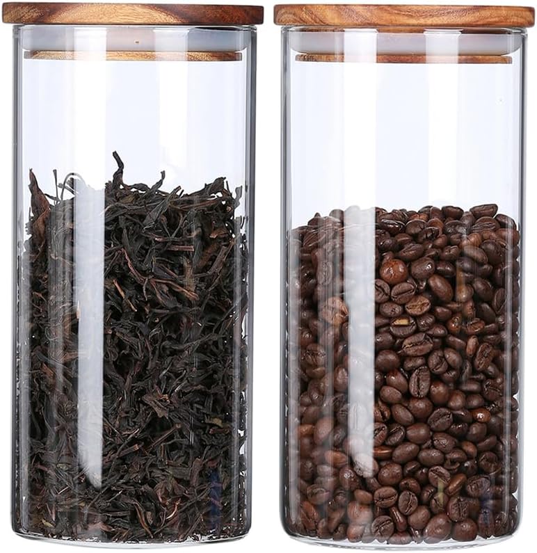 KKC HOME ACCENTS Glass Tea Canisters for Loose Leaf Tea,Airtight Glass Containers with Wood Lids,39 Fl oz