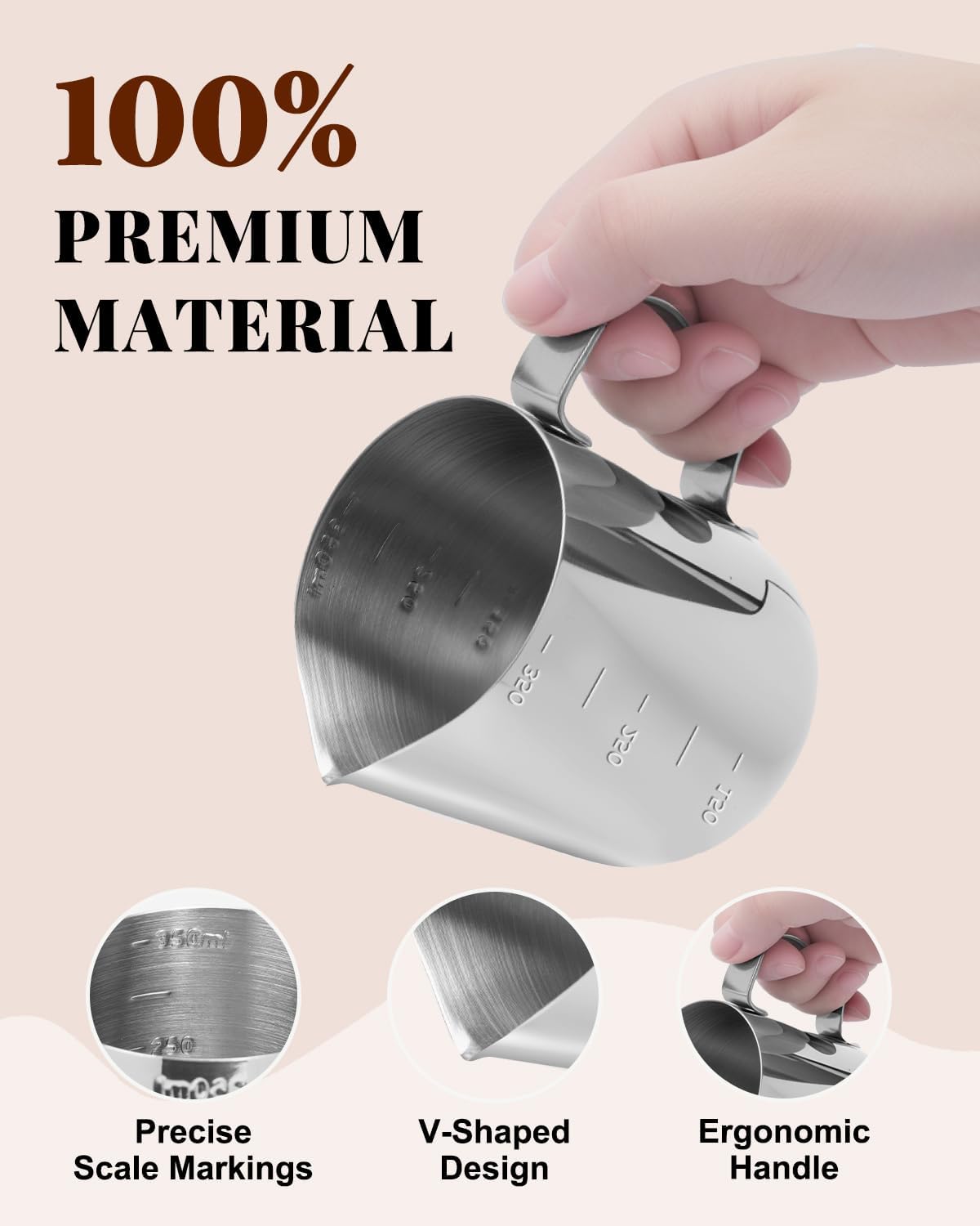 Milk Frothing Pitcher, 12oz/350ML Milk Frother Cup with Clear Scale 1PCS, Stainless Steel Cappuccino Espresso Machine Accessories for Barista Coffee Bar Attached Dessert Spoons 2PCS