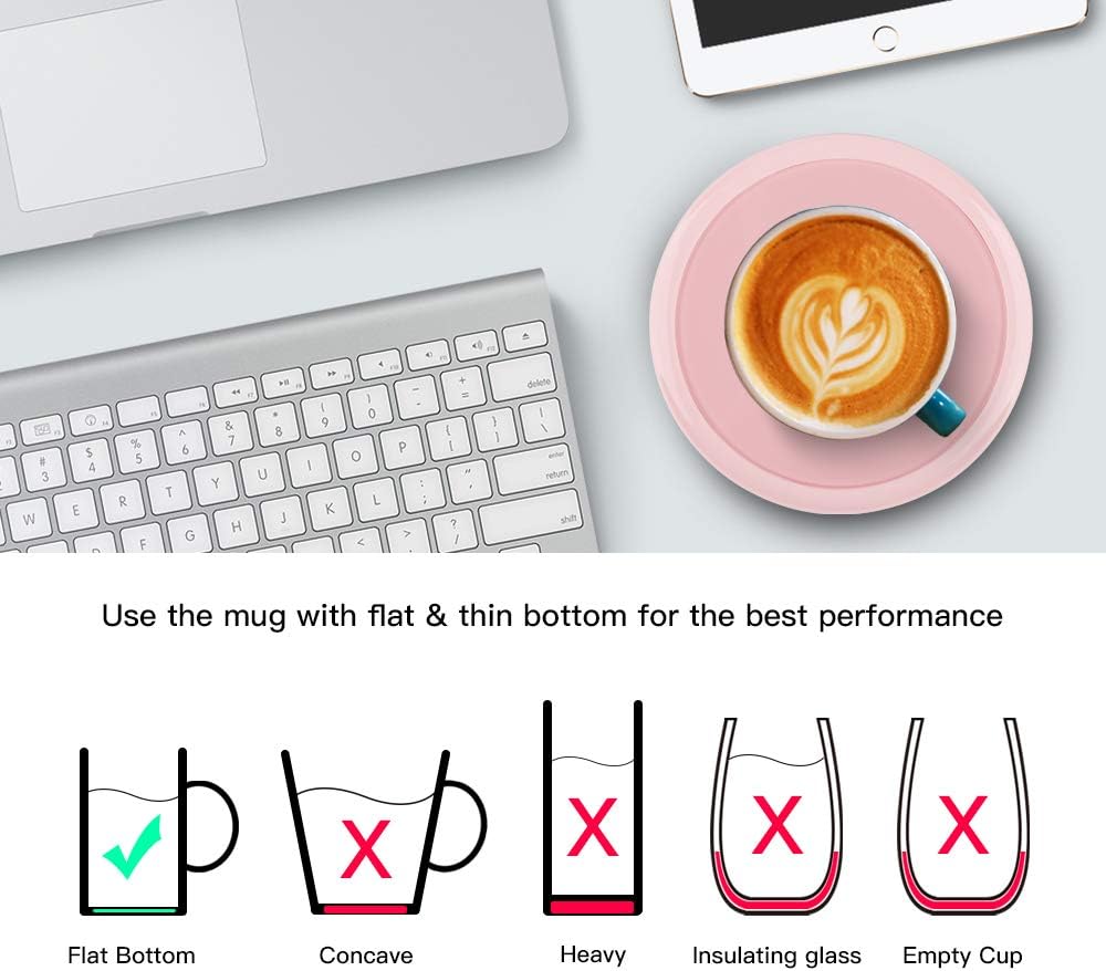 Smart Coffee Warmer, BESTINNKITS Auto On/Off Gravity-Induction Mug Warmer for Office Desk Use, Candle Wax Cup Warmer Heating Plate (Up to 131F/55C) (Pink)