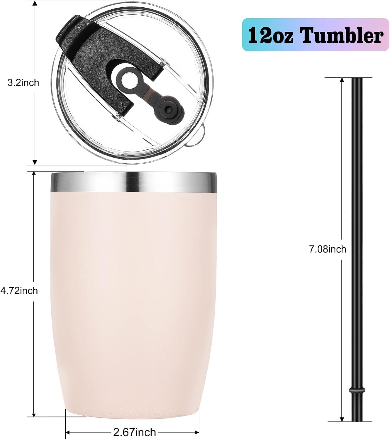 VEGOND Stainless Steel 12 oz Tumblers bulk Vacuum Insulated Double Wall Travel Tumbler with Lid and Straw Reusable Tumbler, Beige 1 Pack