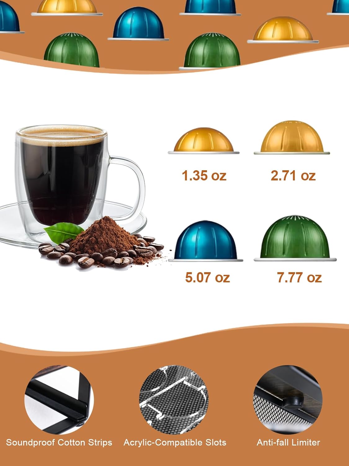 Coffee Pod Holder Drawer Organizer Compatible for Nespresso Vertuo Pods, Holds up to 54 Small or 28 Big Vertuo Pods Rustic Brown