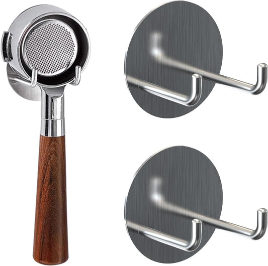 2 Pack Stainless Steel Espresso Portafilter Rack, Wall Mount Coffee Portafilter Holder for 51mm 53mm 58mm Portafilters (Silver)