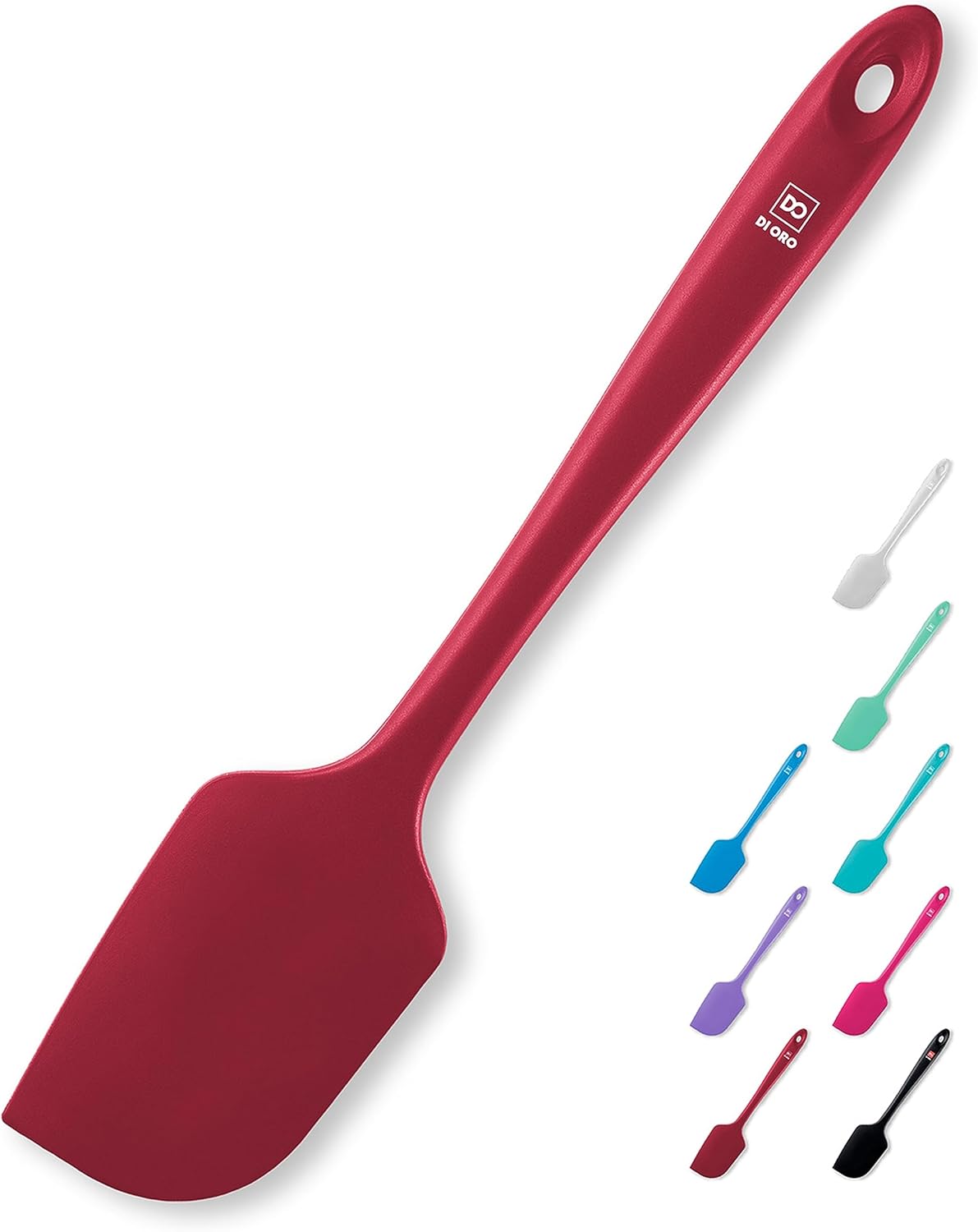 DI ORO - Large Silicone Spatula - 600ºF Heat-Resistant Spatula - Seamless Design - Pro-Grade Non-Stick Silicone Rubber with Reinforced Stainless Steel S-Core Technology (RED)