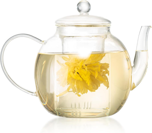 1530 ml/52 oz Large Glass Teapot with Removable Infuser, Clear Tea Kettle Stovetop Safe for Loose Leaf and Blooming Tea, Tea Lover's Choice