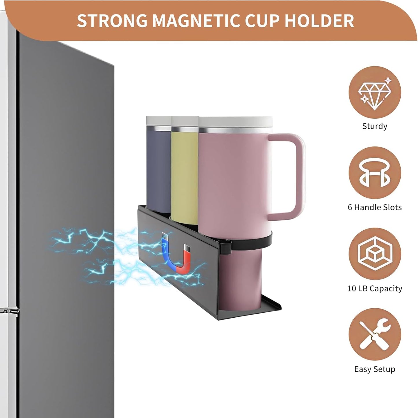 Magnetic Stanley Cup Holder for Refrigerator, 2 Pack Tumbler Organizer with Lid Rack, Water Bottle Organizer for Stanley 40oz, Stanley Cup Accessories for Kitchen
