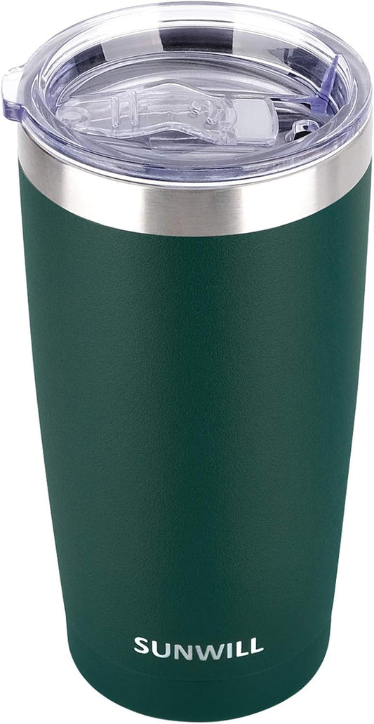 SUNWILL Travel Coffee Tumbler 20 oz, Insulated Mug with Lid, Stainless Steel Cup for Outdoor, Powder Coated Dark Green