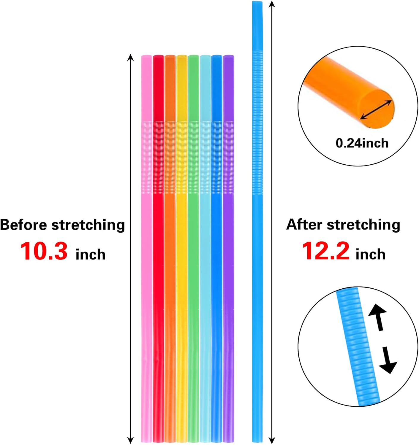 Tomnk 300pcs 10.3 Inches Disposable Flexible Bendy Drinking Straws Plastic Straws