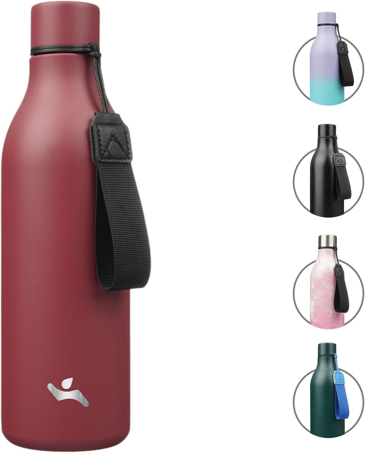 Insulated Water Bottle with Strap,25 oz Double Wall Stainless Steel Vacuum Bottles Metal Water Flask,Brick Red