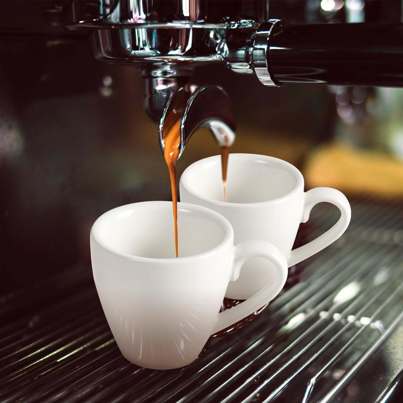 homEdge Porcelain Espresso Shot Cup Set with Saucers and Stainless Steel Spoons - 80 ml / 2.67 oz, Set of 4, White