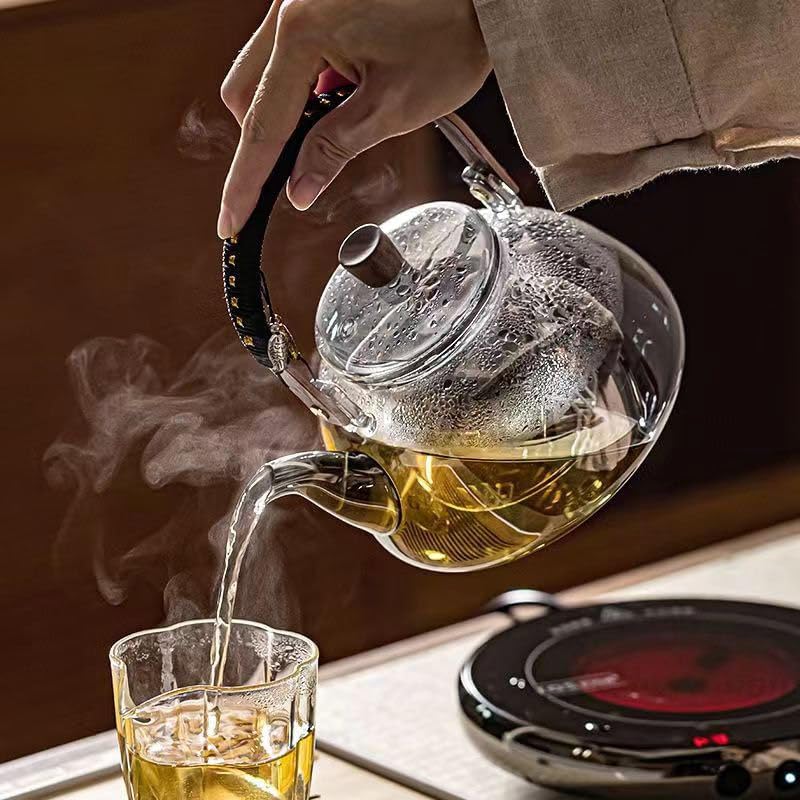 ZENATION Japanese Style 950ml Glass Teapot with Removable Infuser, Stovetop Safe Tea Kettle, Blooming and Loose Leaf Tea Maker Set (Clear)