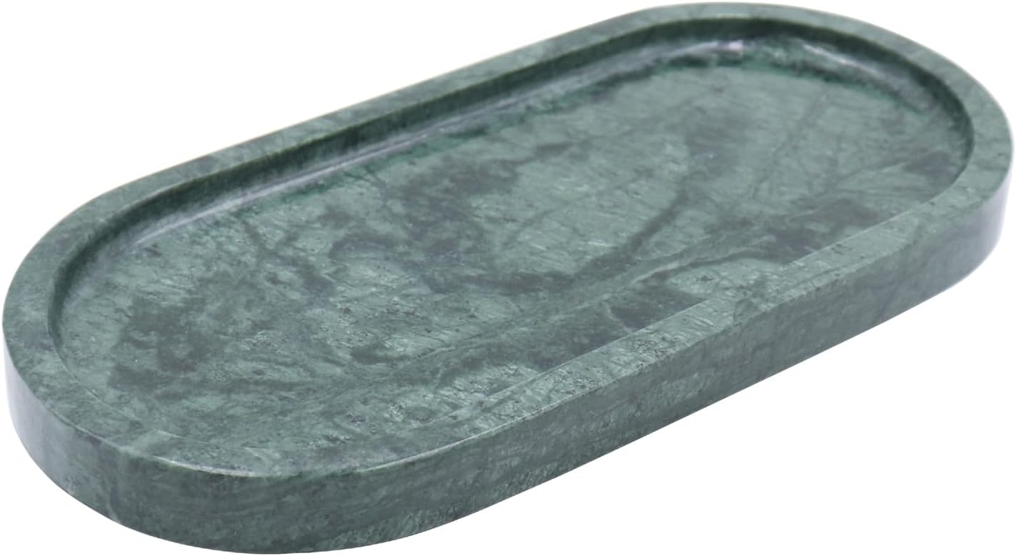 Natural Marble Tray, Oval Vanity Decorative Tray for Bathroom Counter, Countertop Stone Organizer, Catchall Tray for Kitchen, Perfume, Candles, Jewelry Dish Decorative Tray