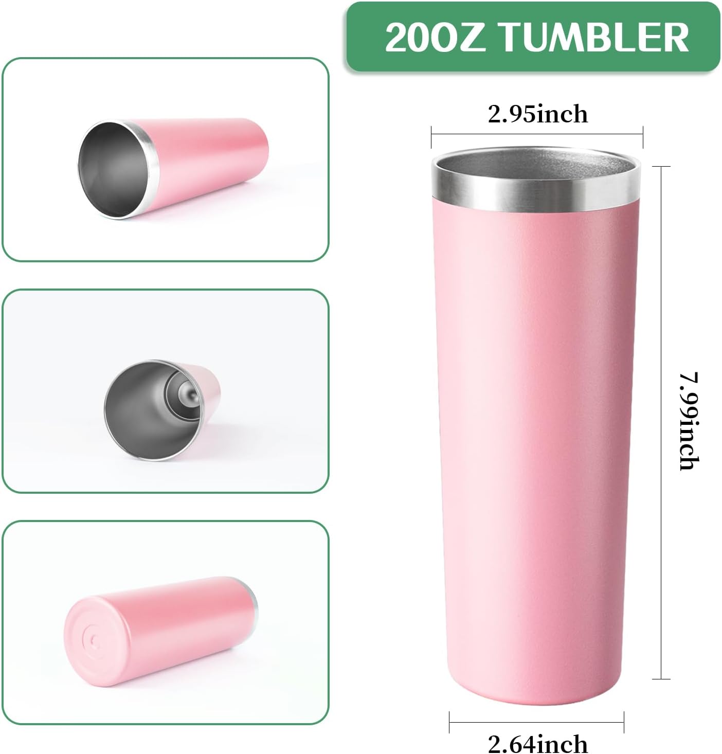 20 oz Skinny Tumbler with Lid and Straw,Stainless Steel Vacuum Insulated Tumbler Cup Double Wall Leak-proof Coffee Mug,Travel Thermal Water Tumbler for Home,Office,Outdoor (Pink,1)