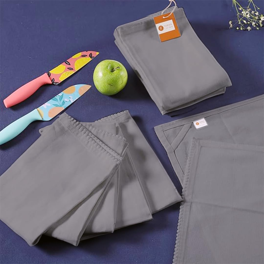 TARAN LIVING Hand Towels 100% Cotton Solid Kitchen Dish Cloths 18"x 28", Grey, Pack of 6 Decor Kitchen Hand Towel Reusuable Dish Towel for Cleaning & Drying Tea Towels Set with Hanging Loop