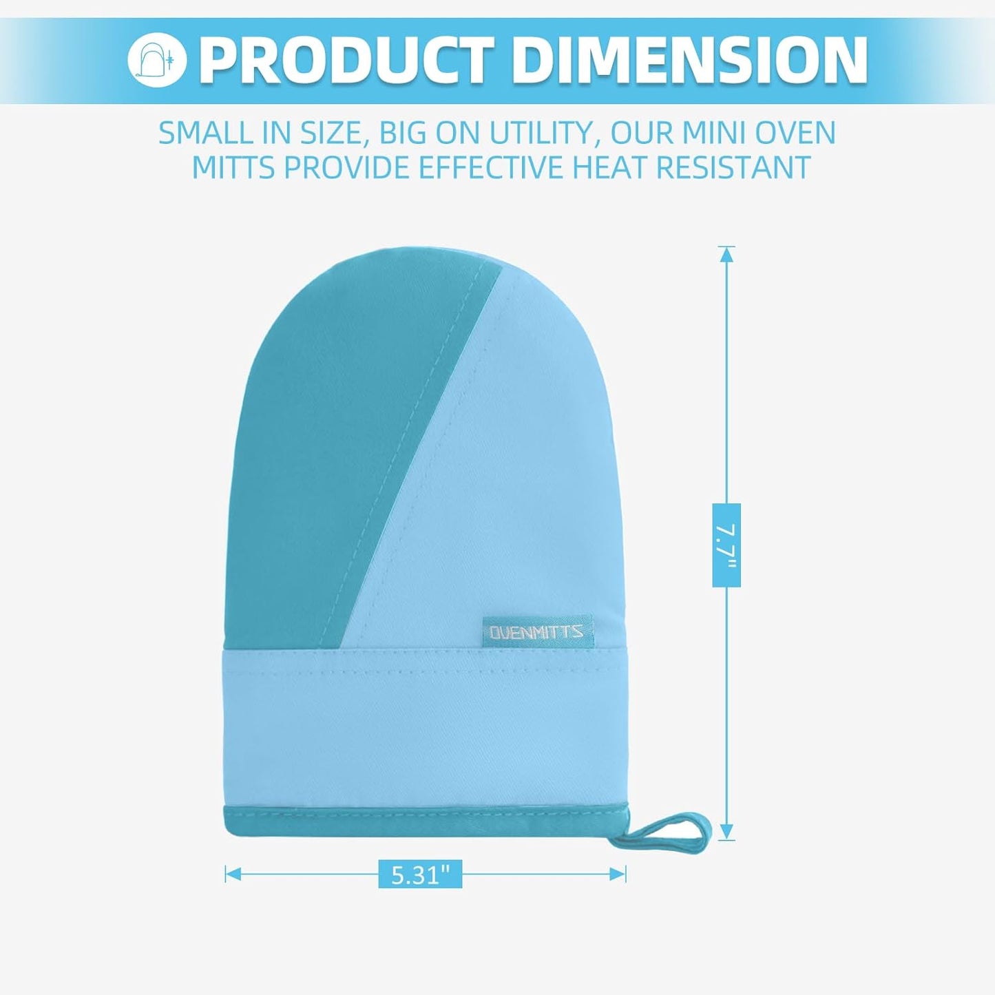 Mini Oven Mitts, Kitchen Oven Gloves Kitchen Mittens 500 Degrees Heat Resistant Baking Gloves, Non-Slip Silicone Surface with Hanging Loops Hot Gloves for Cooking, Baking, BBQ 1 Pair-Blue