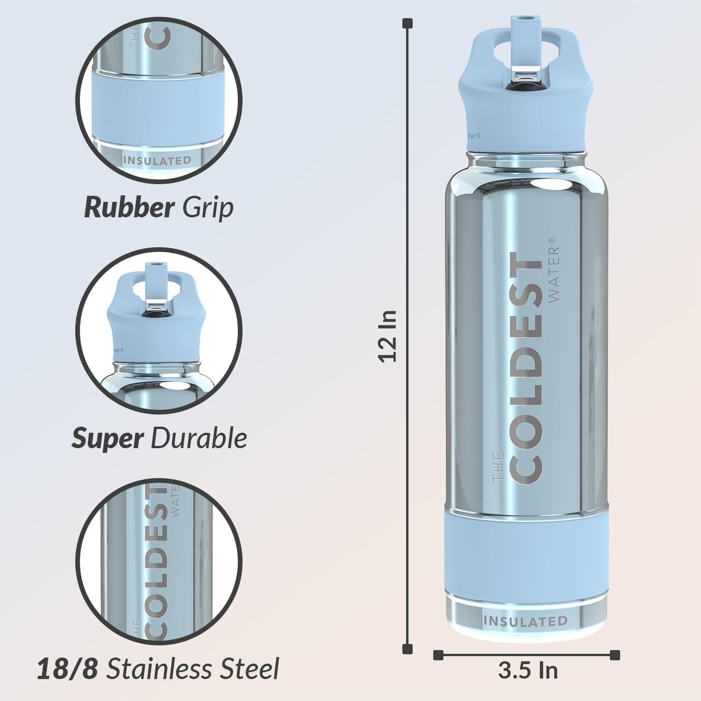 Coldest Insulated Water Bottle with Straw Lid - Stainless Steel Metal Insulated Bottle for Men & Women (Silver Reflections, 40 oz)
