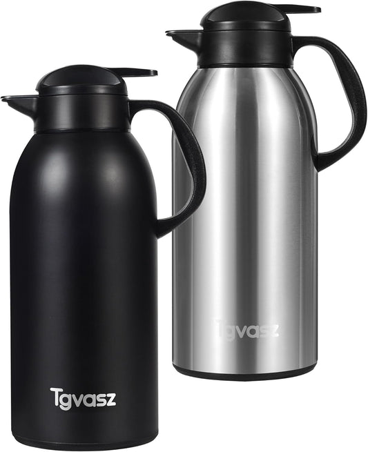 2 PCS Thermal Coffee Carafe 102 oz / 3L - Up to 36 Hours Hot, Insulated Stainless Steel Airpot for Hot Liquids, Coffee Carafes For Keeping Hot Coffee for Parties -Large Carafe Flask(Black/Silver)