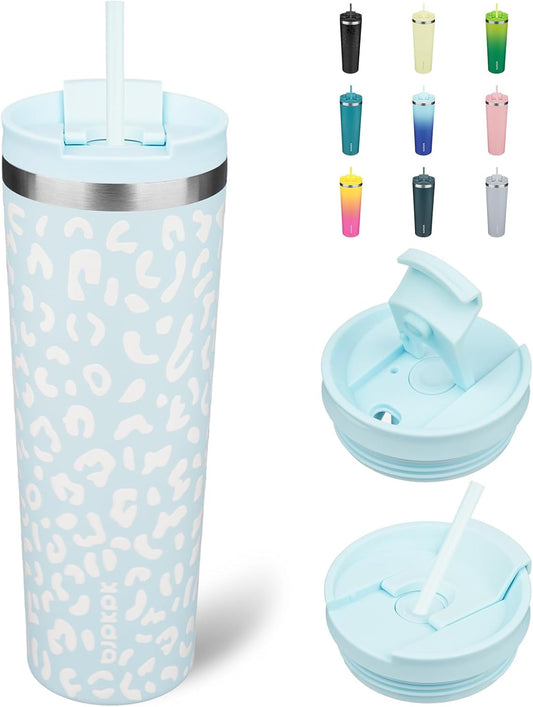 BJPKPK 30oz Tumbler With lid And Straw Stainless Steel Travel Coffee Mug Insulated Tumblers Cups,Light Blue Leopard