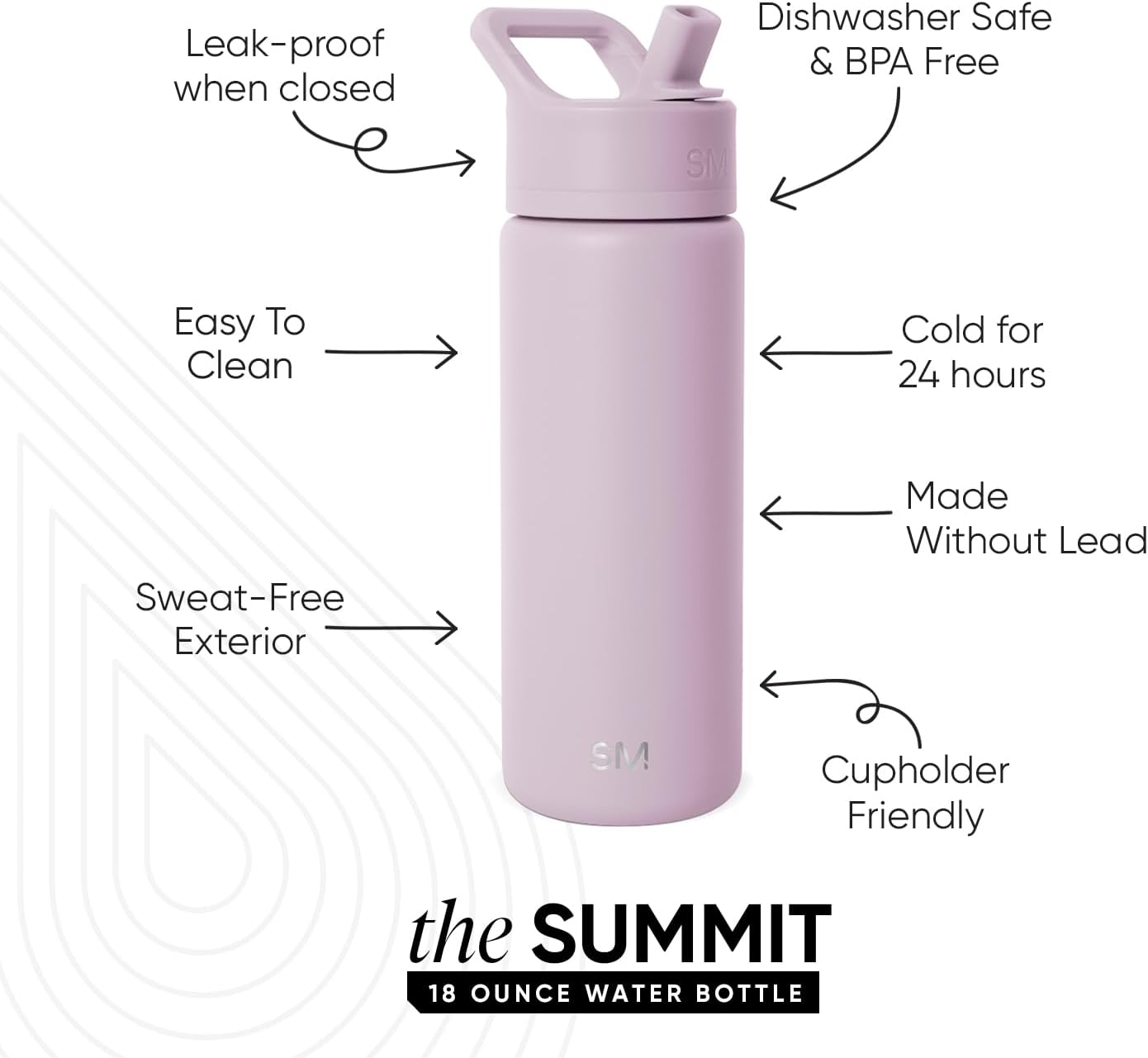 Simple Modern Kids Water Bottle with Straw Lid Vacuum Insulated Stainless Steel Metal Thermos Bottles | Reusable Leak Proof BPA-Free Flask for School | Summit Collection | 18oz, Lavender Mist