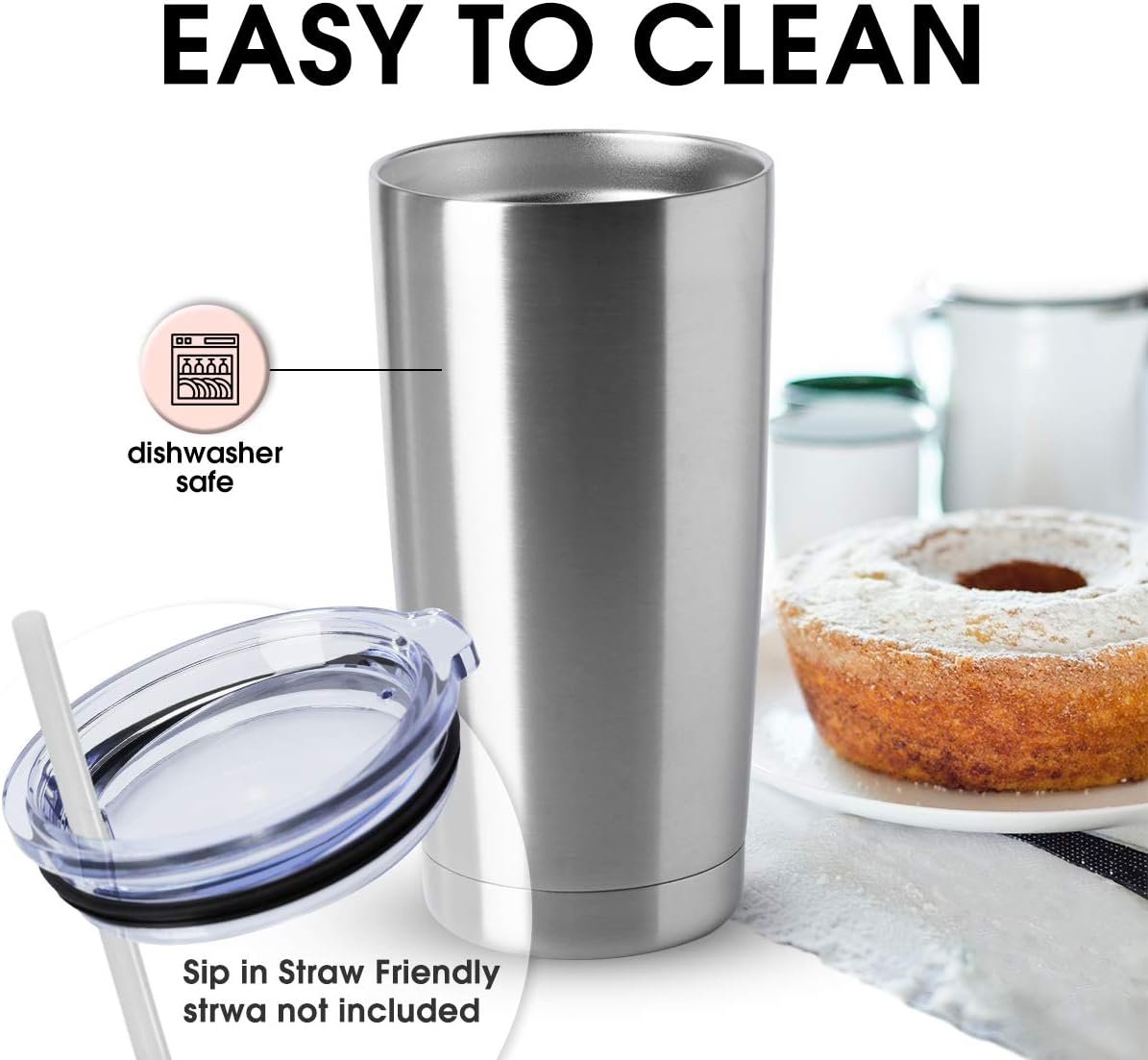 HASLE OUTFITTERS 20oz Stainless Steel Tumblers Bulk, Insulated Travel Cup with Lid, Double Wall Vacuum Coffee Mug for Cold & Hot Drinks 4 Pack, Silver