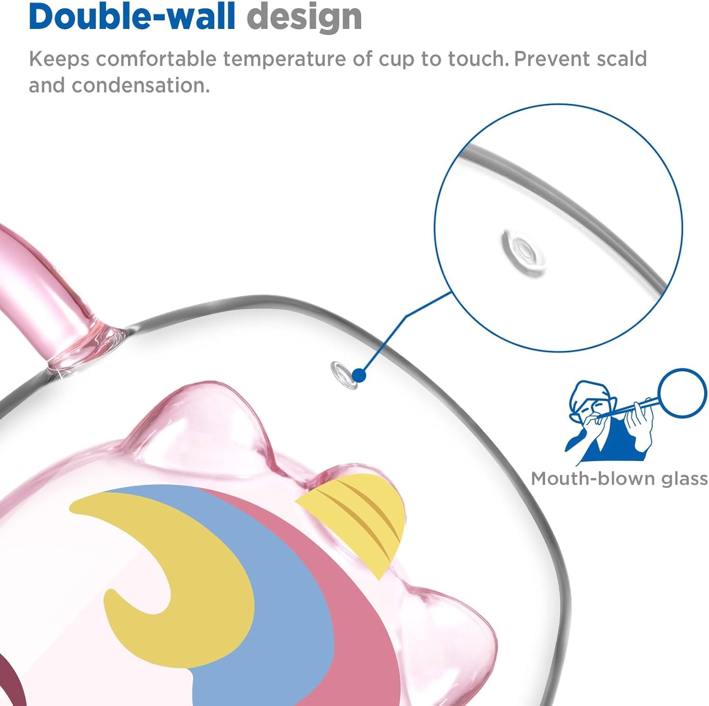 ecooe Cute Unicorn Mug Double Walled Glass Mug 9.4oz Coffee Cup Cappuccino Latte Glass Milk Tea Cup with Handle Spoon, Birthday Christmas Valentine's Day for Women Wife Mum Kids Friends Teachers