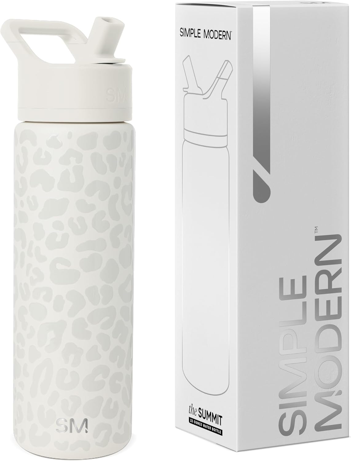 Simple Modern Leopard Water Bottle with Straw Lid Vacuum Insulated Stainless Steel Metal Cup Bottles | Reusable Leak Proof BPA-Free Flask for Sports | Summit Collection | 22oz, Cream Leopard