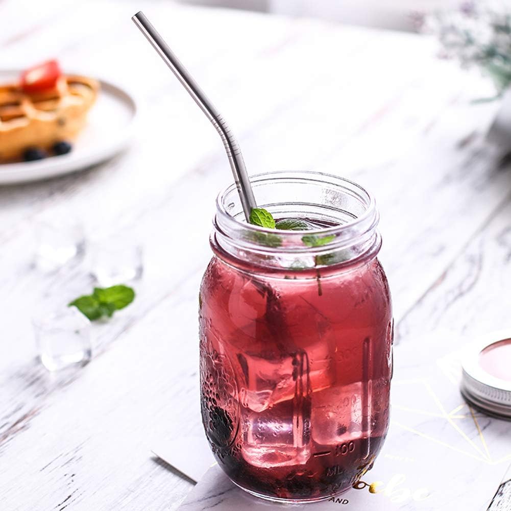 Set of 10 Stainless Steel Straws, HuaQi Bent Reusable Drinking Straws 10.5'' Long 0.24‘’ Dia for 30 oz Tumbler and 20 oz Tumbler, 2 Cleaning Brush Included (10 Bent Staw + 2 Brushes）