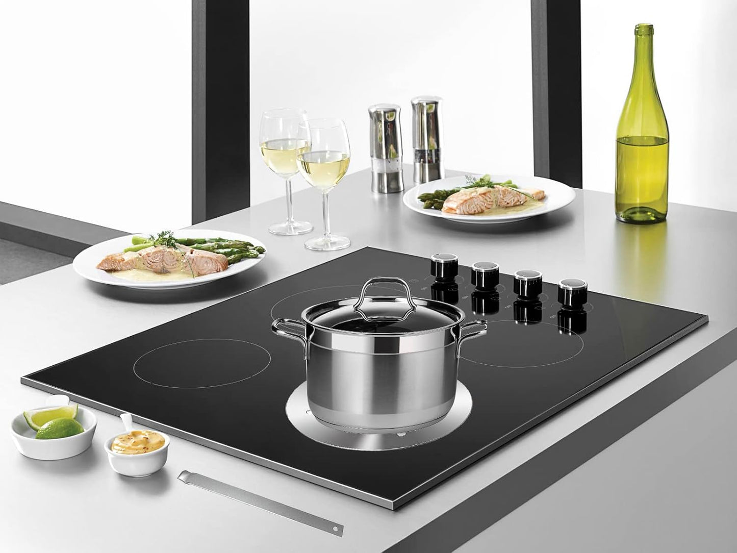 6.3Inch Heat Diffuser Plate, Grourarty Stainless Steel Cooking Induction Adapter Simmer Plate for Electric Gas Glass Cooktop Hob Ring, Induction Cooktop Converter Plate with Handle