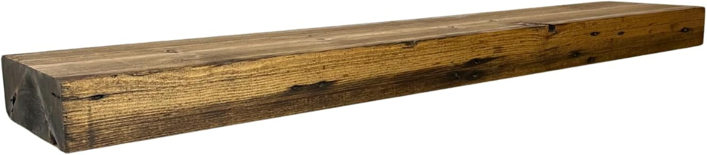 Modern Timber Craft Reclaimed Wood Fireplace Mantel Shelf | Solid Rustic American Barnwood with Steel Floating Shelf Brackets | 2.75" Thickness | 42" L x 5" D, Early American, Planed and Sanded
