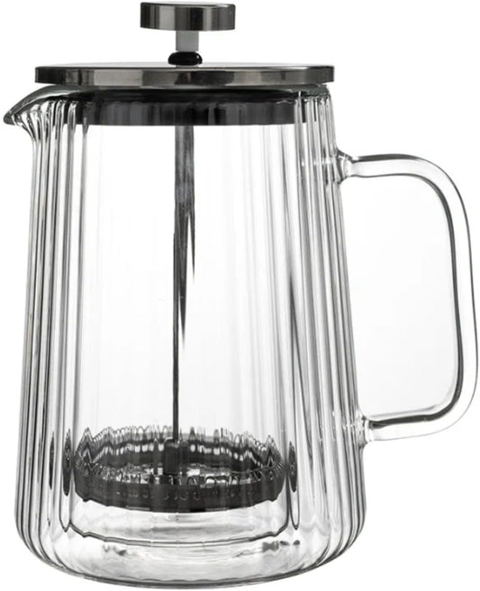 French Press Coffee Maker – 650ml (22oz) | Double-Wall Borosilicate Glass - Makes 4–5 Cups (1Cup = 4oz or 118ml) | Ribbed Manual Brewer with Stainless Steel Mesh Filter for Coffee & Tea