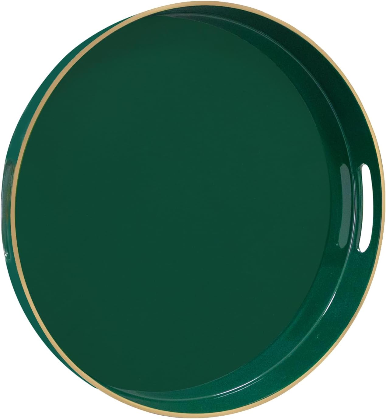 MAONAME Dark Green Decorative Tray, 13" Round Serving Tray with Handles, Plastic Trays for Coffee Table, Modern Ottoman Trays for Living Room, Bedroom