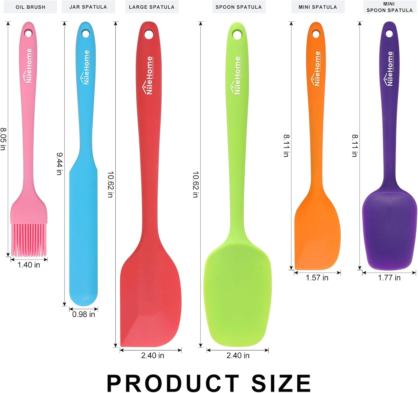 NileHome Silicone Spatula Set, 6 Pcs Food Grade Kitchen Utensils with Silicone Brush Heat Resistant Dishwasher Safe BPA-Free Rubber Spatula for Scraping, Baking, Cooking, Mixing, Multicolor