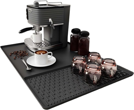 Coffee Mat, Dish Drying Mat 2 in1 Coffee Maker Mat for Kitchen Counter, 16"x24" Silicone Bar Pad, Anti-Slip, Heat Resistant Drip Pad for Espresso Machines, Dinner Plates, Ice Cream Machines