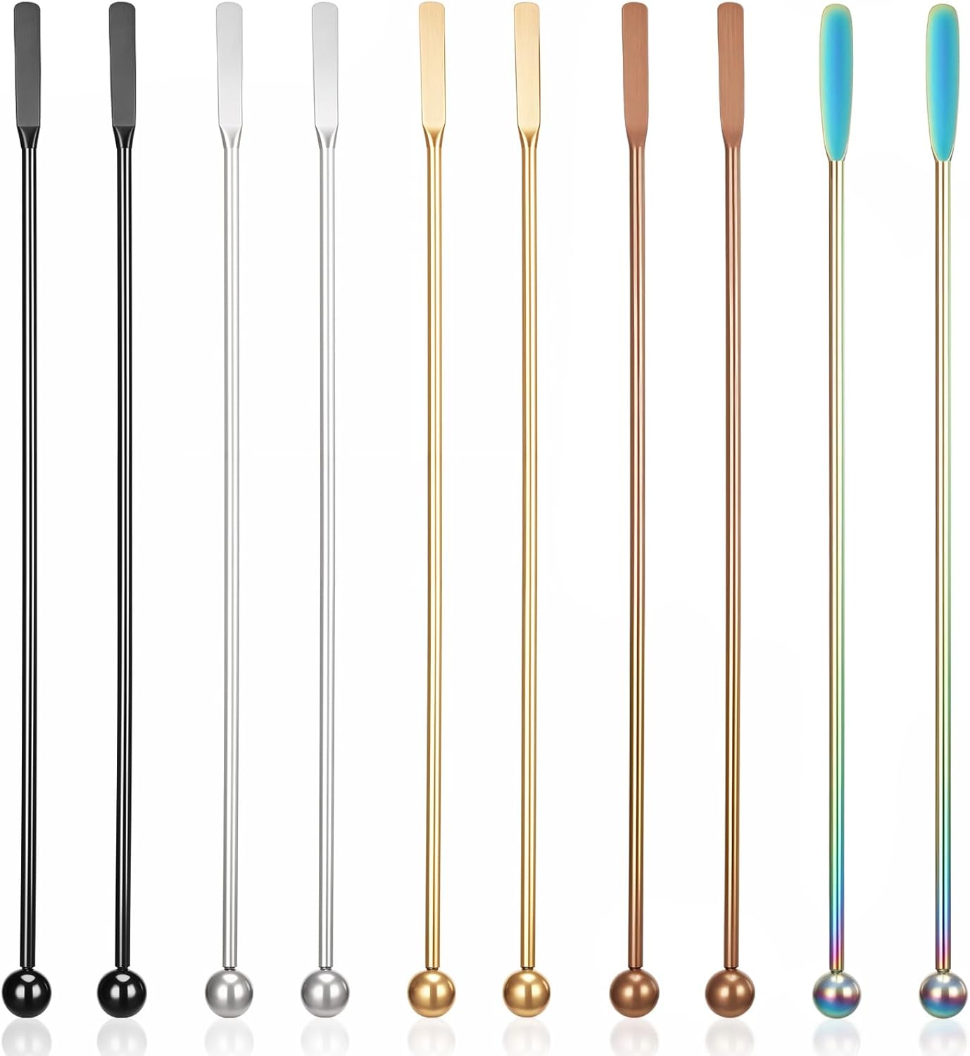 10Pcs Coffee Stir Sticks, Reusable Stir Sticks for Coffee Bar, Cocktail Drink Stirrer Spoon with Small Rectangular Paddles, Stainless Steel Swizzle Stick for Cocktails