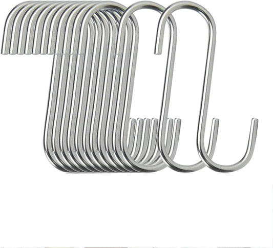 100-Pack Stainless Steel S Hooks - Heavy Duty, Reusable, Modern/Minimalist Design, Perfect for Kitchen, Closet, Bathroom, Rack, Shelf, Holder, Garment, Coat, Towel, Plant, Tool