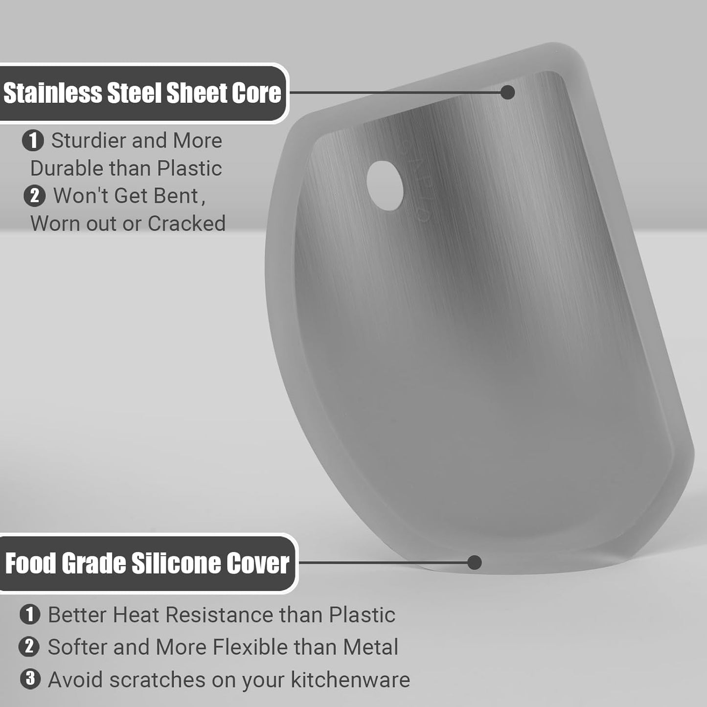 Sapid Flexible Curved Edge Silicone Bowl Scraper(5.98"x4.3"), Food Grade Dough Scraper for Baking Sourdough Bread, Cake, Multipurpose Kitchen Dish Scrapers, Easy to Clean (1, Gray)