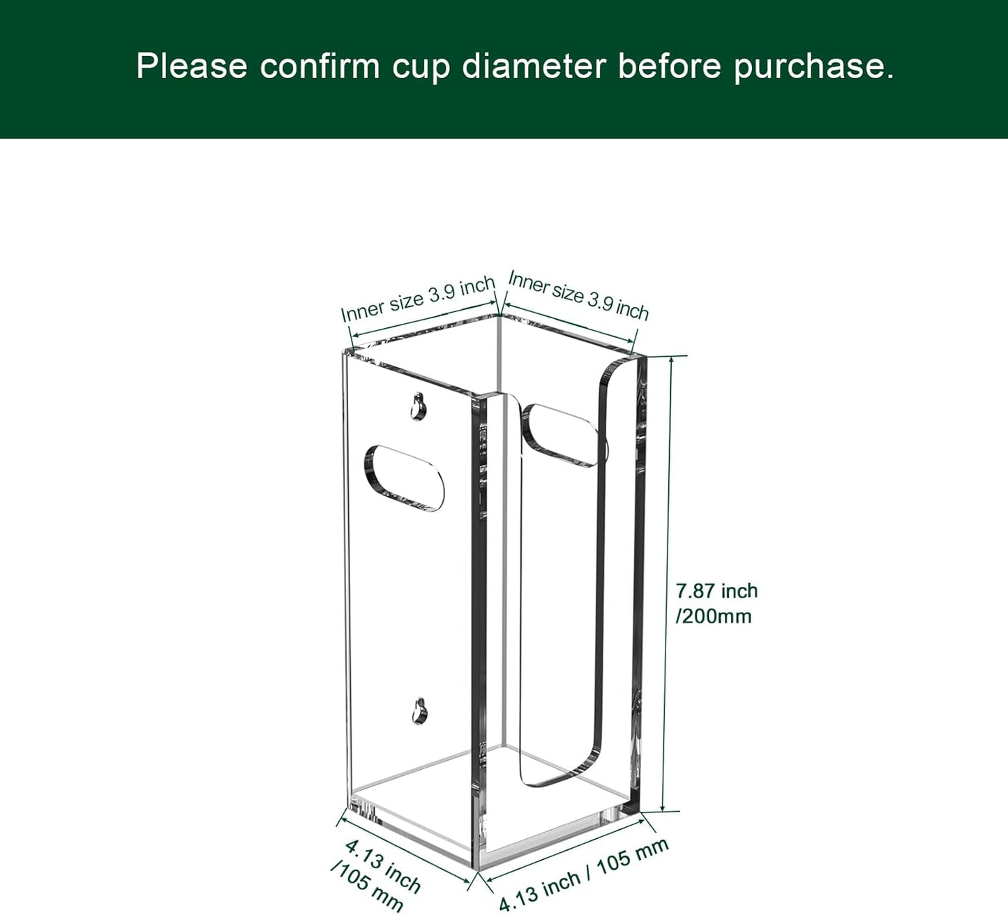 Disposable Coffee Cup Dispenser with Handles, Countertop or Wall Mount Hot/Cold Drink Cup and Lid Holder - Bathroom/Kitchen/Office Acrylic Cup Lid Storage Organizer (1 Compartment, Clear)