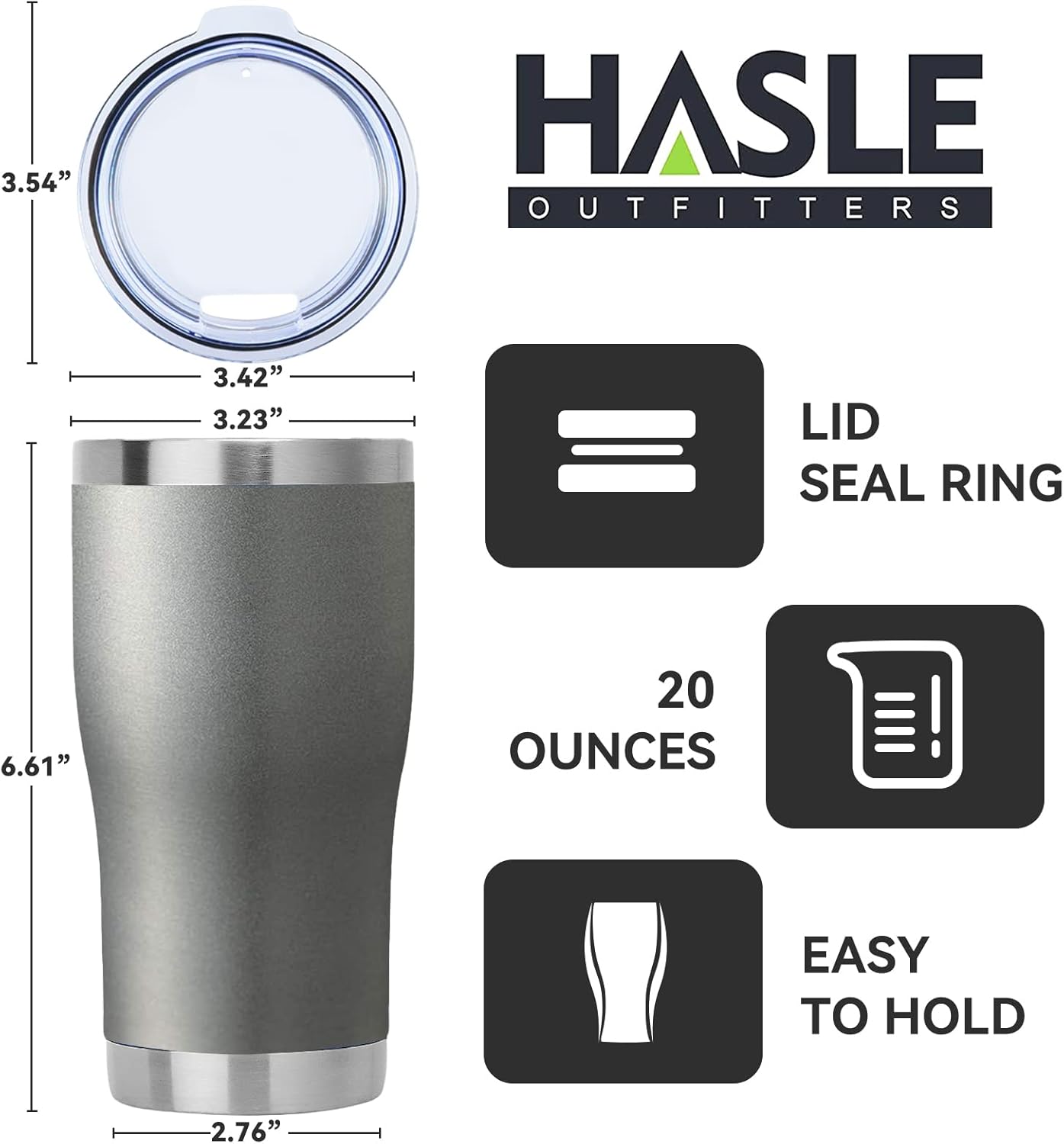 HASLE OUTFITTERS 20 oz Tumbler Bulk, Stainless Steel Tumblers with Lid, Vacuum Insulated Tumbler, Double Wall Tumbler Cup, coffee mugs, Gray, 1 Pack