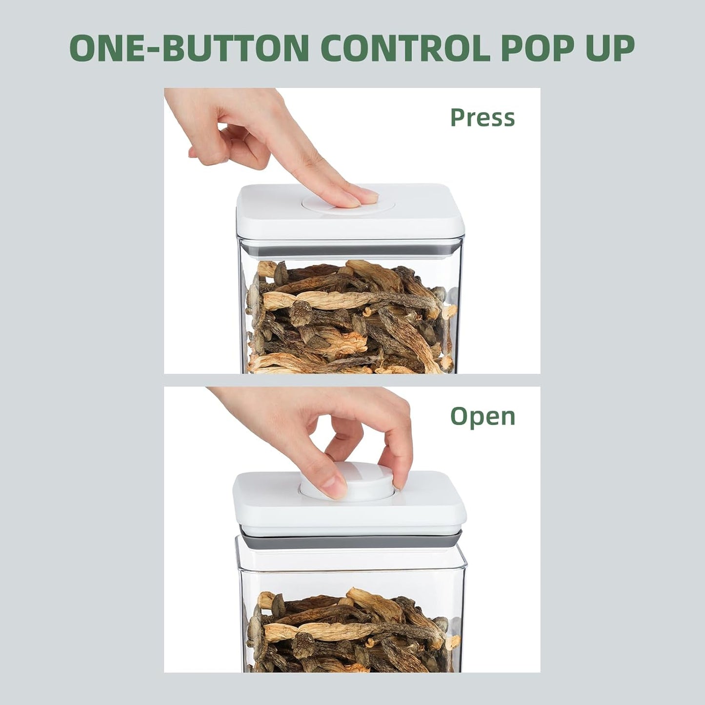 Food Airtight Containers storage with Lids 3 Pack (1800ml + 1200ml + 500ml) One Button Open/POP UP/Kitchen Storage Organization for Coffee Tea Brown Sugar Cereals