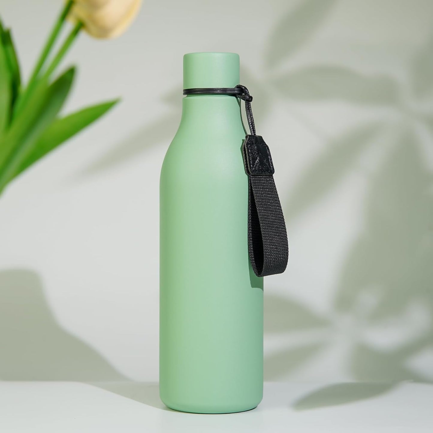 BJPKPK Insulated Water Bottles, 25 oz Stainless Steel Metal Water Bottle with Strap, BPA Free Leak Proof Thermos, Mugs, Flasks, Reusable Water Bottle for Sports & Travel, Macaron Green