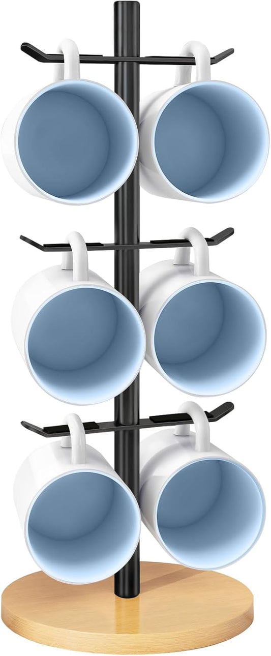 Coffee Cup Holder Tree, Mug Holder with 6 Hooks, Mug Tree for Counter, Metal Mug Rack, Coffee Mug Stand(Balck)