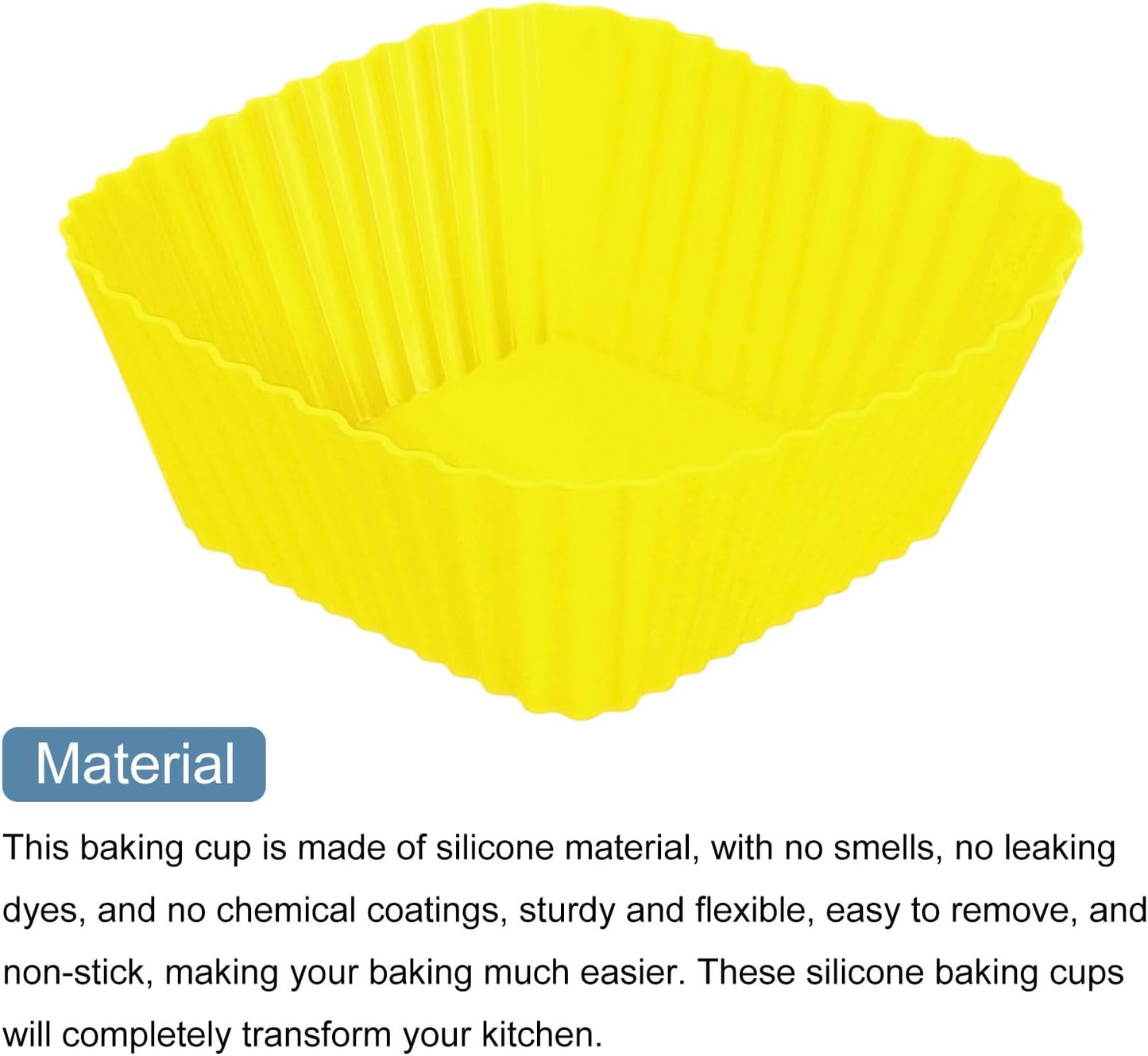 uxcell 36Pcs Silicone Cupcake Baking Cups, Silicone Muffins Liners Non-Stick Square Baking Cups, for Cooking Eggs Baking Muffins and Make a Cake(Yellow)