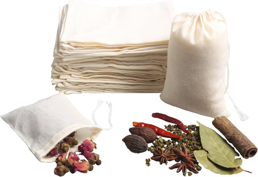 Eketirry Spice Bags, 20pcs Reusable Empty Tea Bags, Muslin Strainer Bags, Soup Bags for Cooking, Natural Cotton Fine Mesh Cheesecloth Bags for Cold Brew Coffee(3 x4" &7 x8")