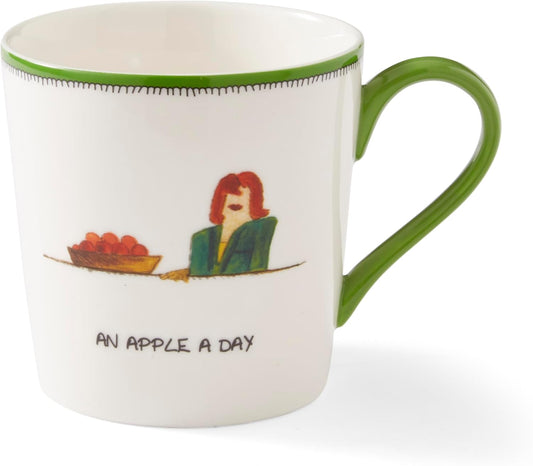 Spode Kit Kemp 12oz Doodle Mug | An Apple A Day- Unique Doodle Pattern | Fine China | Dishwasher Safe | For Coffee and Tea | Ideal Celebration Gift | Home or Office Use