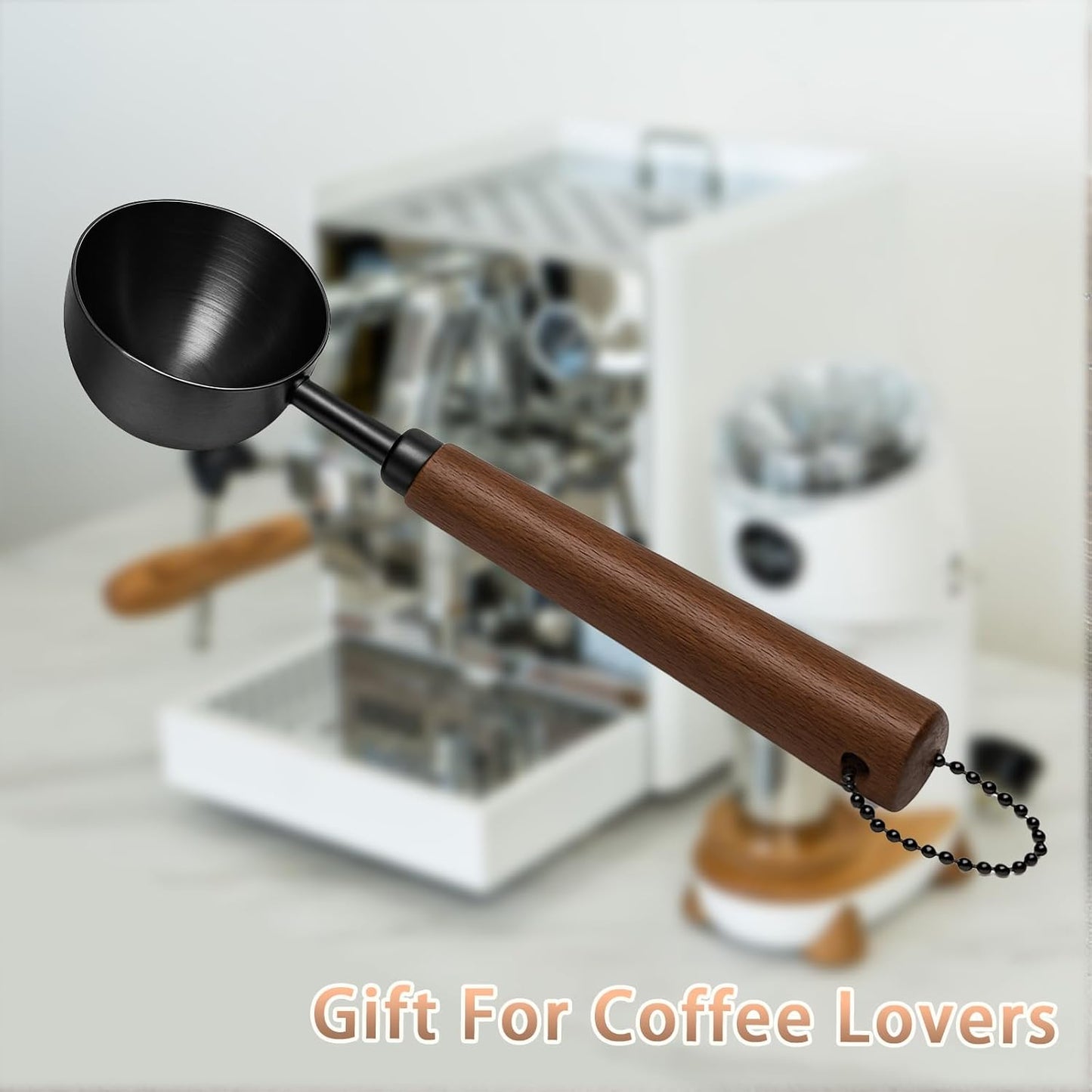 2pcs Vintage Coffee Measuring Spoon， 30ml/10g Capacity Coffee Scoop for Ground Coffee、Coffee Beans and Tea，304 Stainless Steel Coffee Spoons with Long Wooden Handle（Black)