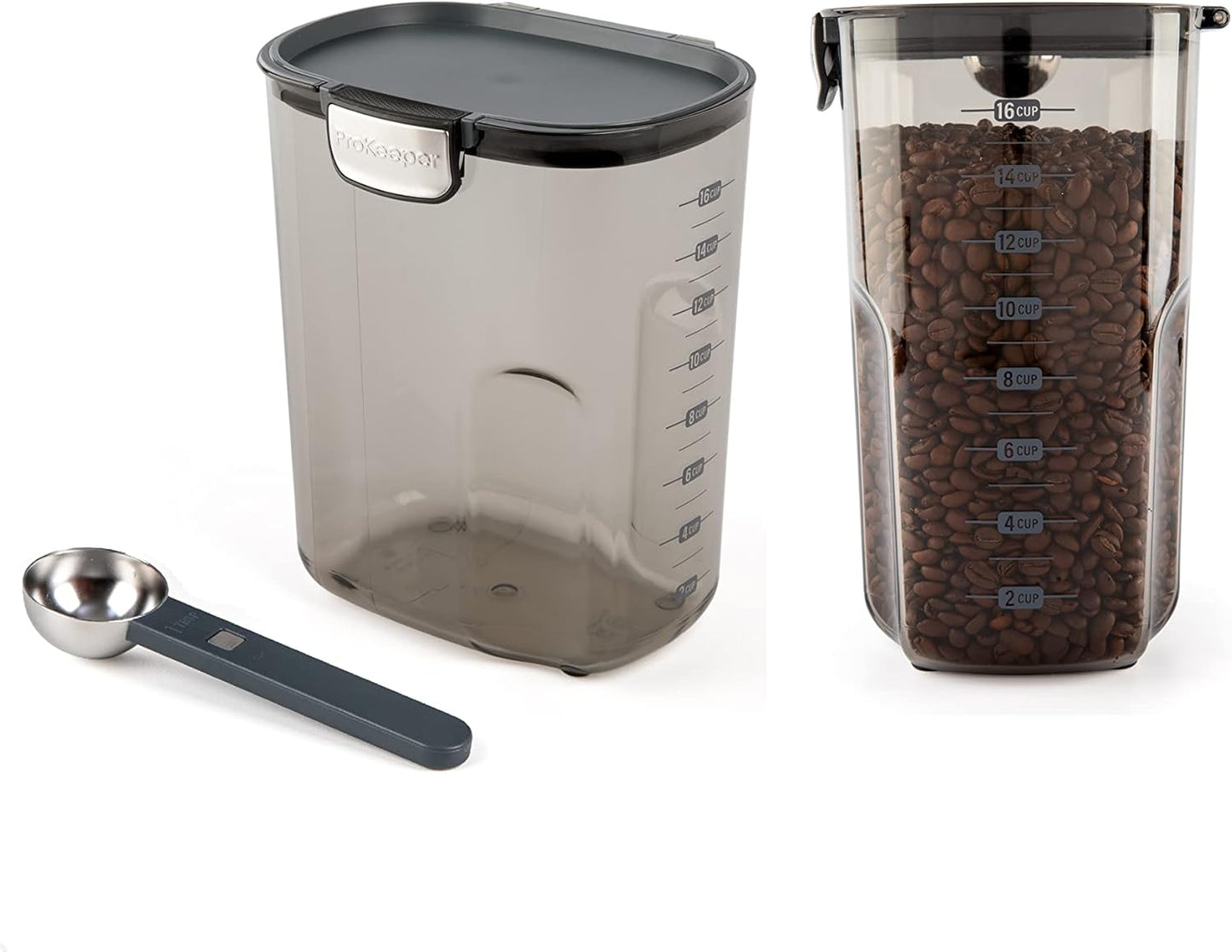 Progressive International ProKeeper+ Clear Plastic Airtight Food Baker's Kitchen Storage Organization Container Canister Set with Magnetic Accessories, 2- Piece Set (Coffee 4.3-Quart)