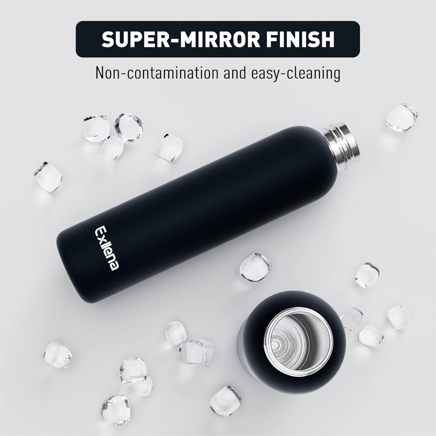 Slim Insulated Water Bottles for Travel 25oz with Clip, Double Wall Vacuum Stainless Steel Water Bottle Keeps Drinks Cold 24 Hrs/Hot 12 Hrs, 100% Leakproof, BPA Free(Black)