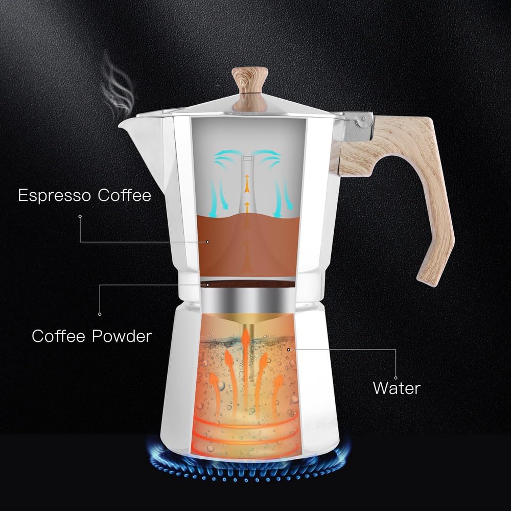 wedrink Stovetop Espresso Maker 3 Cups Moka Pot Cuban Coffee Maker Stovetop Coffee Maker Moka Italian Espresso(150ml)