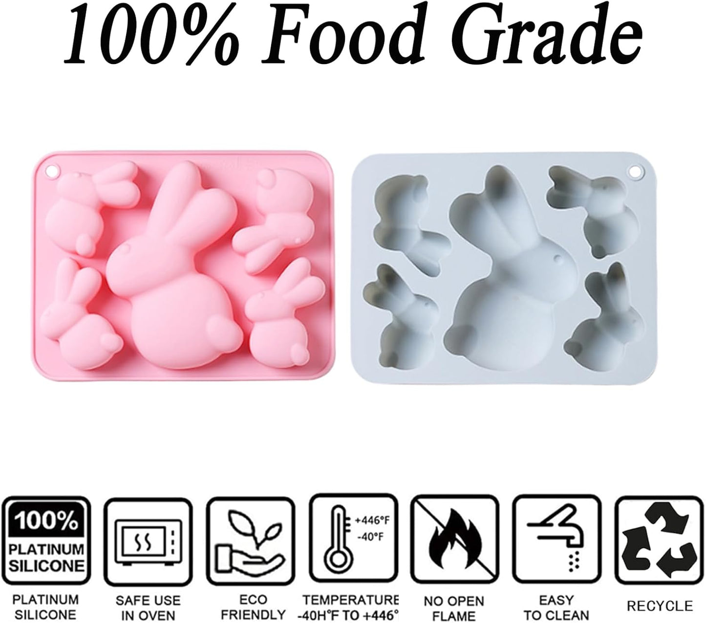 2 Pack Bunny Silicone Molds, 5-Cavity Easter Bunny Chocolate Tray Molds, Bunny Baking Molds for Jellies, Candies, Ice Cubes, Wax Melts, Soaps, Cake Decoration